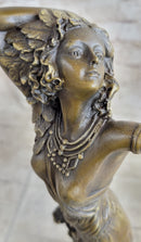 Semi Nude Female Dancer Art Deco Bronze Sculpture Statue Figure on Marble Base