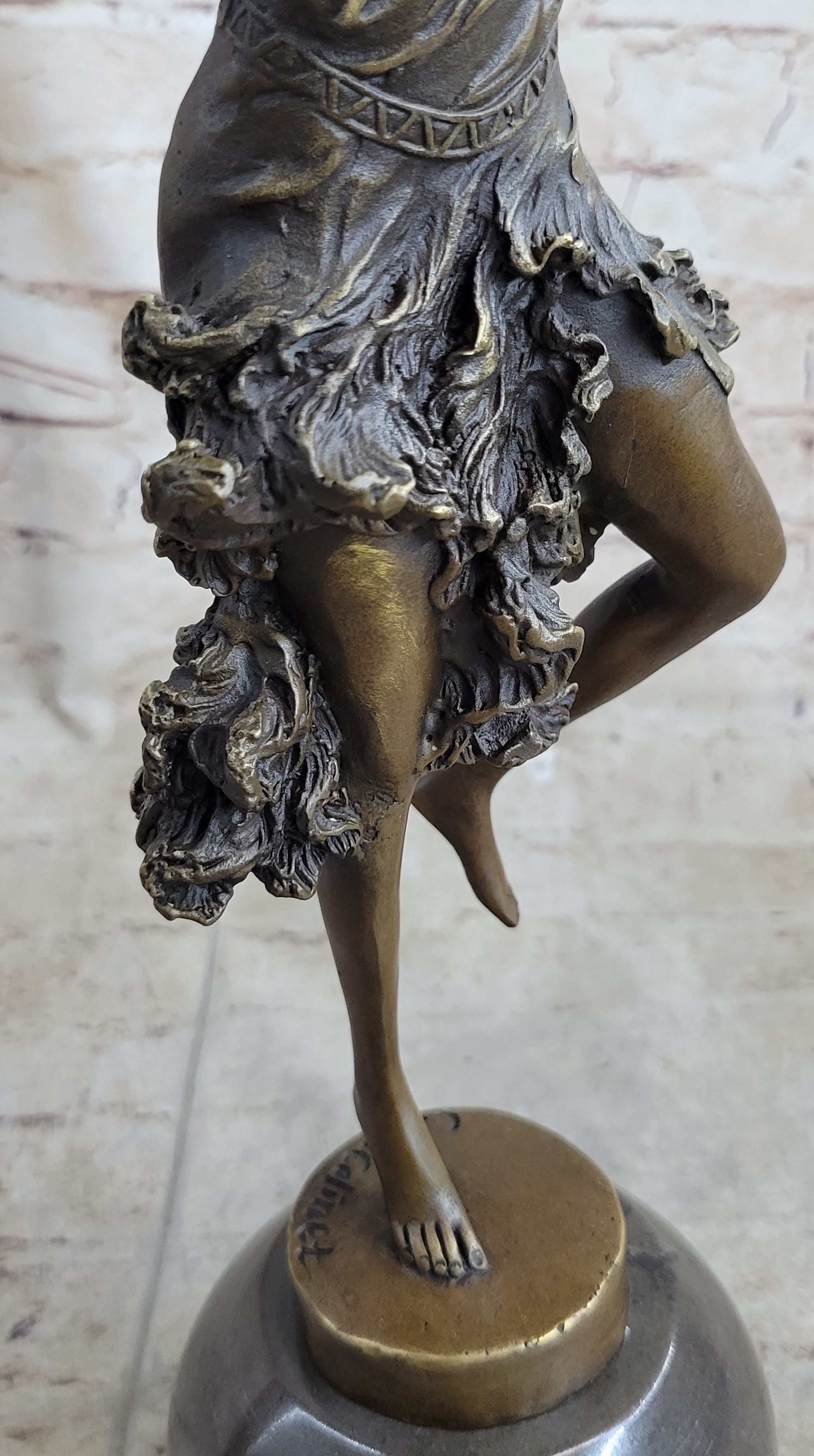 Semi Nude Female Dancer Art Deco Bronze Sculpture Statue Figure on Marble Base