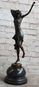 Semi Nude Female Dancer Art Deco Bronze Sculpture Statue Figure on Marble Base