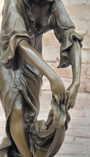 Young Woman Holding Shawl - Bronze Sculpture on Marble Base