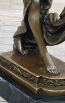 Young Woman Holding Shawl - Bronze Sculpture on Marble Base
