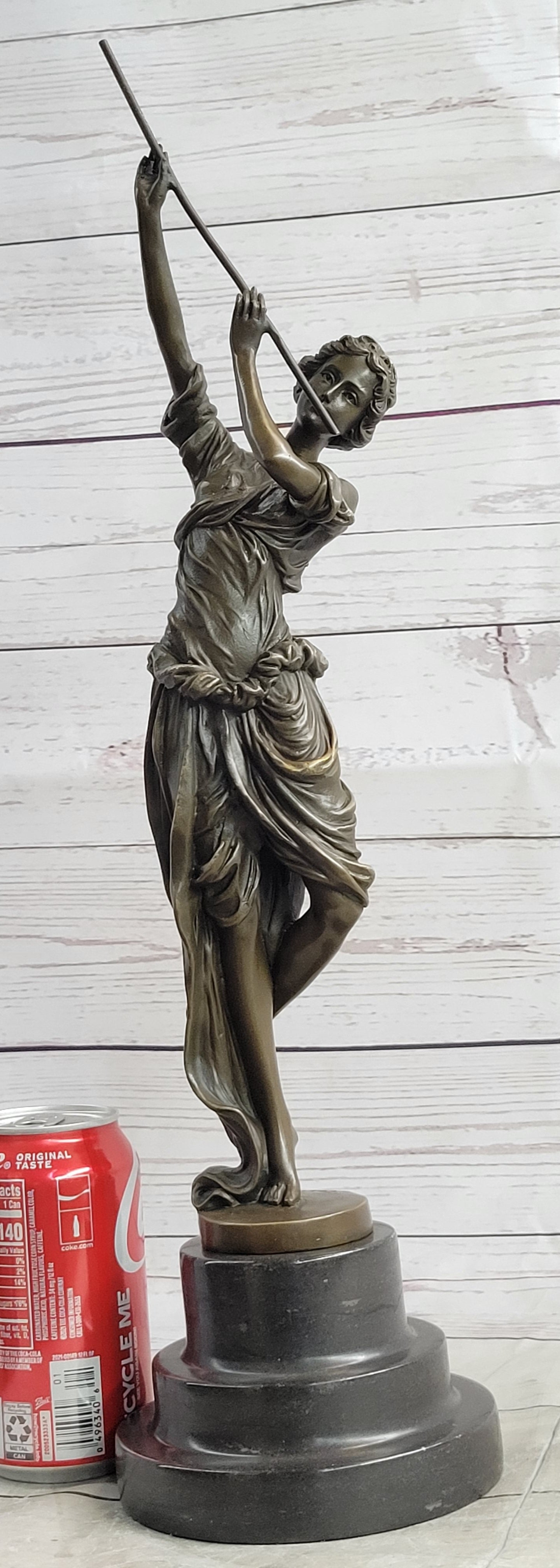 French Flautist Girl Playing Flute Bronze Sculpture Vintage Style