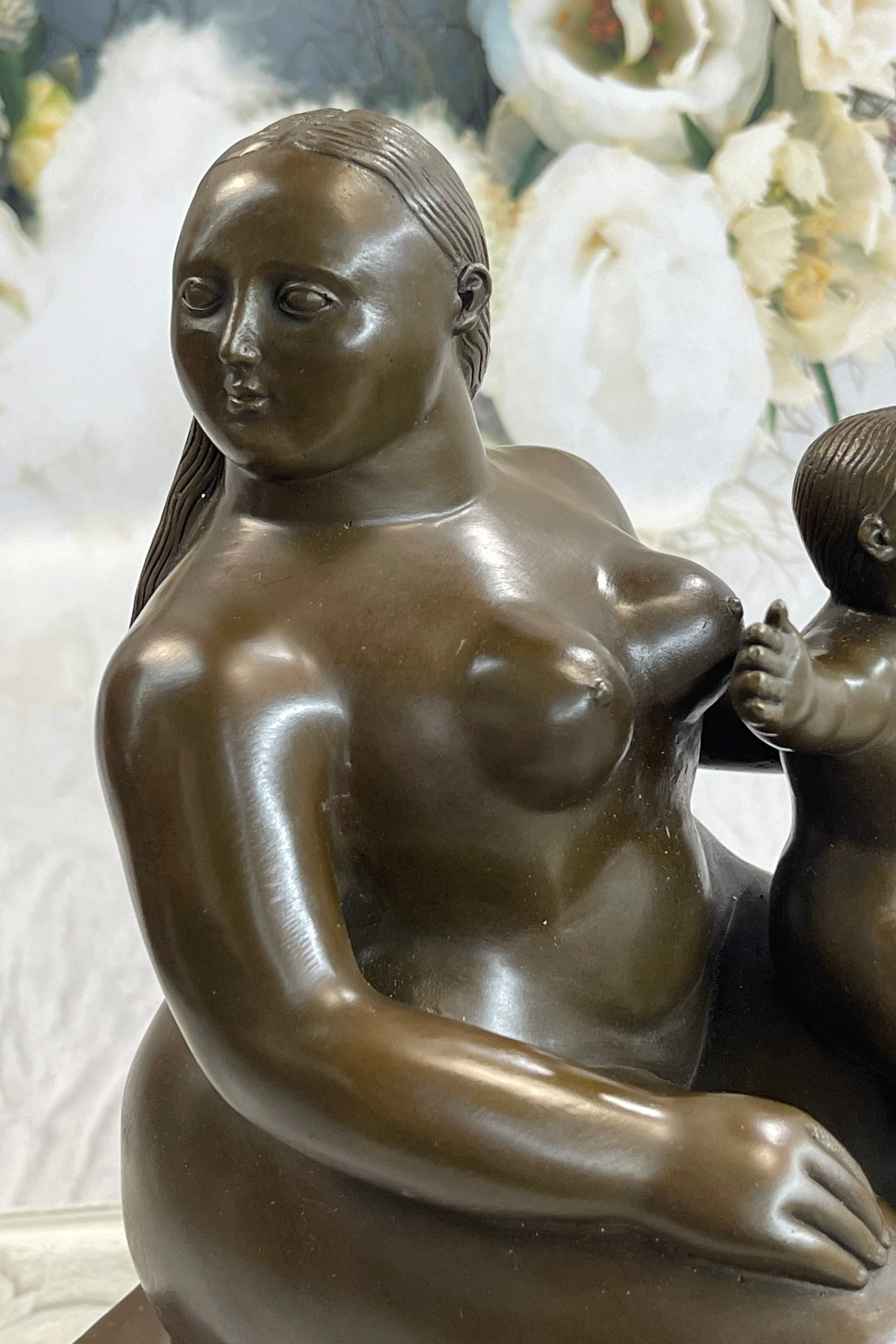 Large Botero Bronze Mother with Child Nudes Sculpture Figure NR
