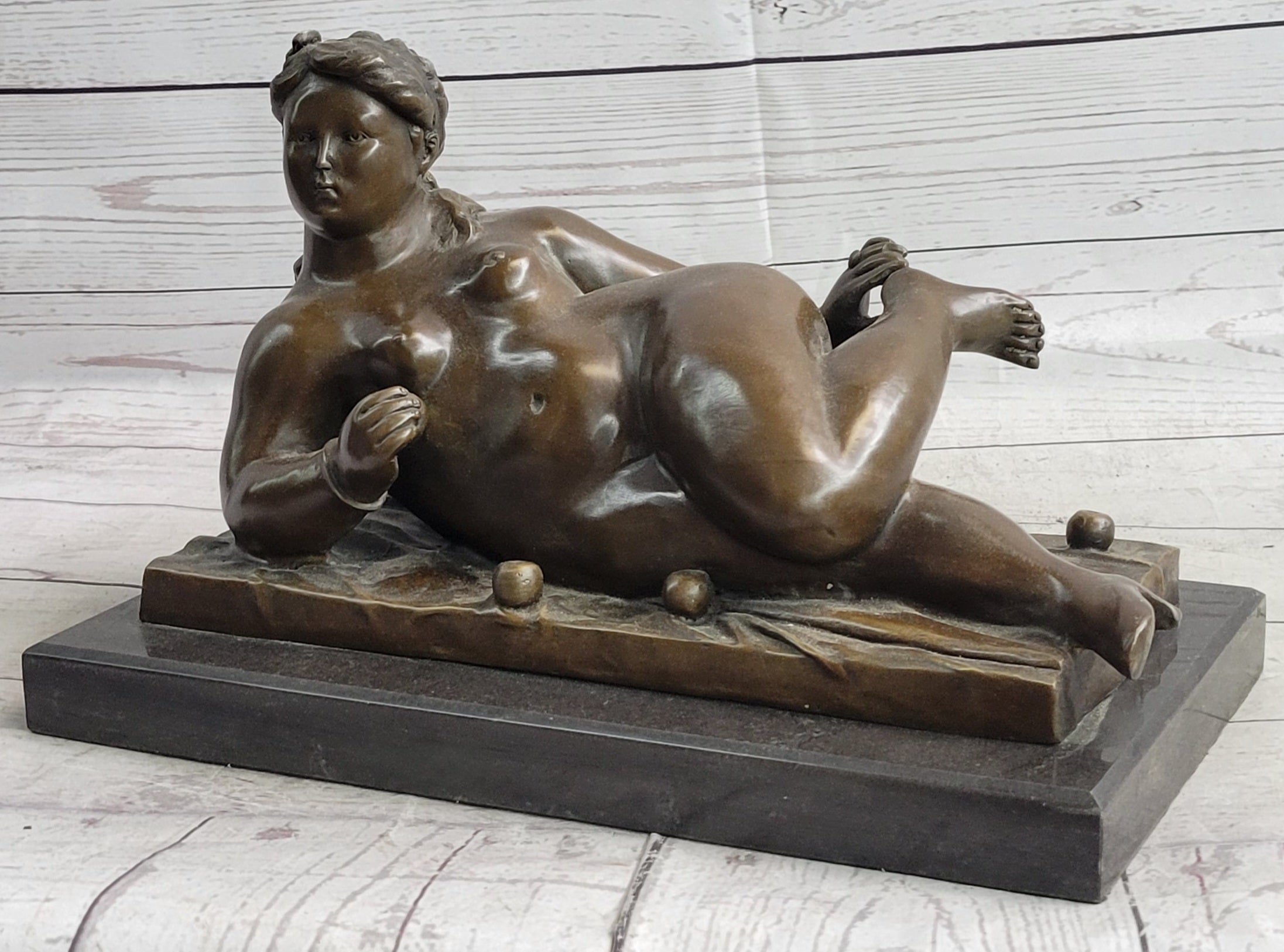 Nude Female Figure Woman Laying on her Side by Fernando Botero Bronze Sculpture