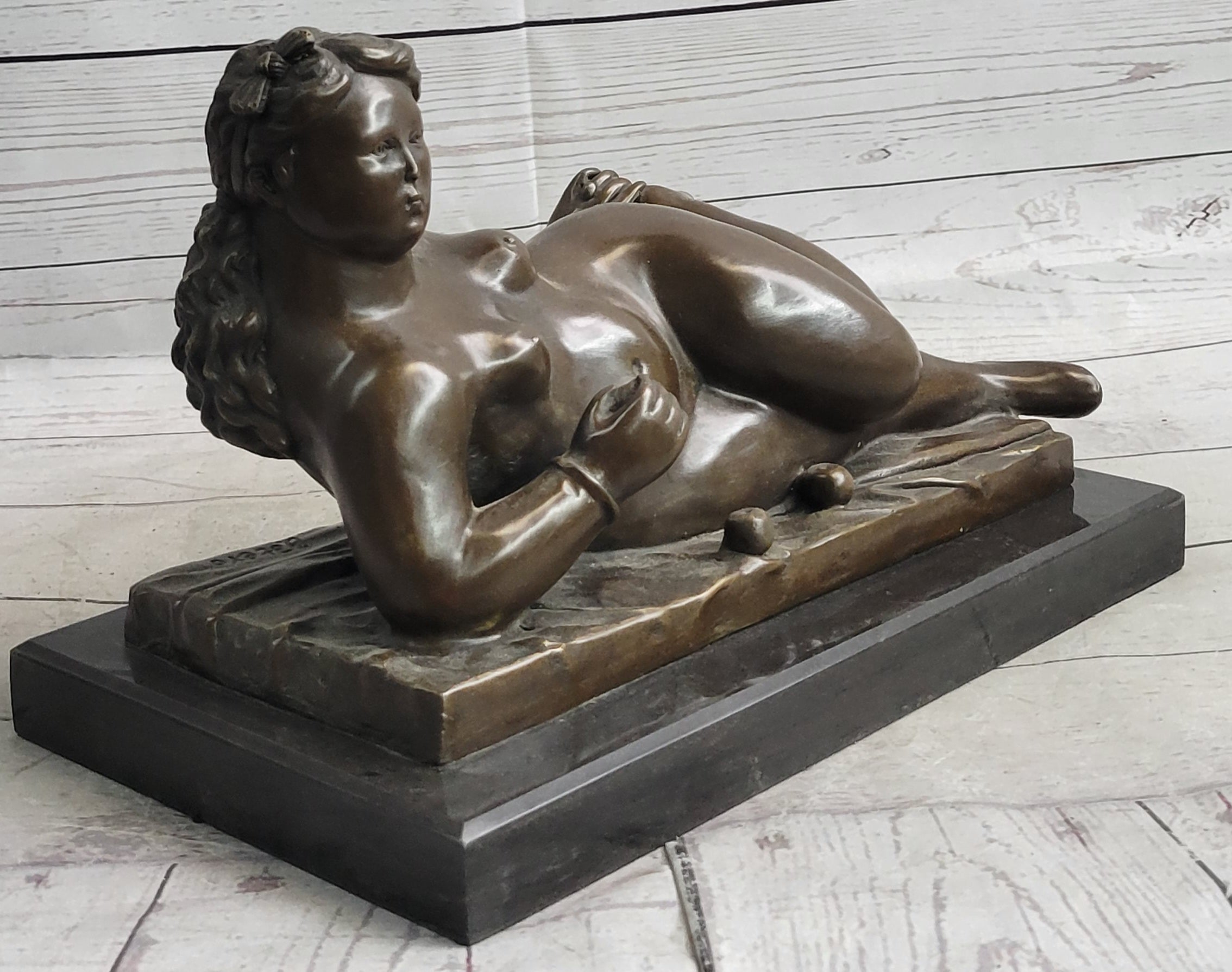 Nude Female Figure Woman Laying on her Side by Fernando Botero Bronze Sculpture