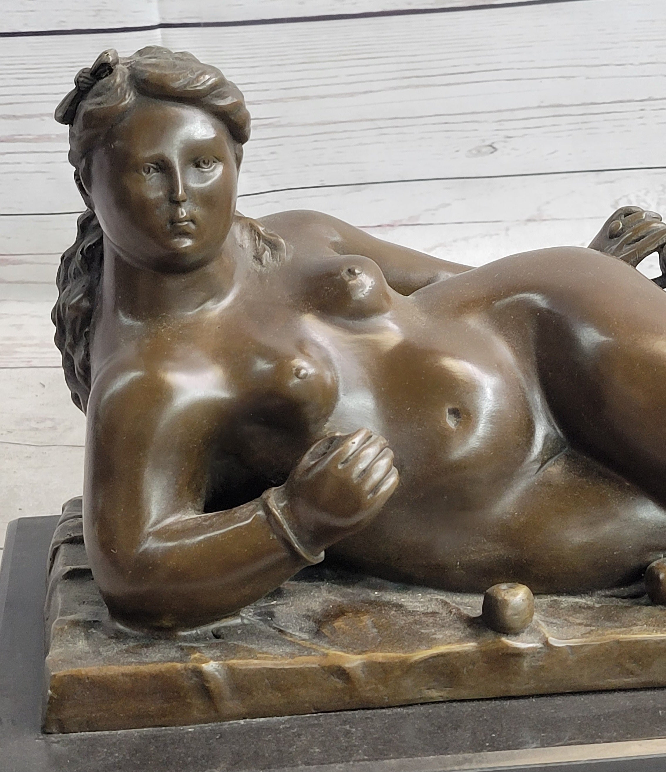 Nude Female Figure Woman Laying on her Side by Fernando Botero Bronze Sculpture