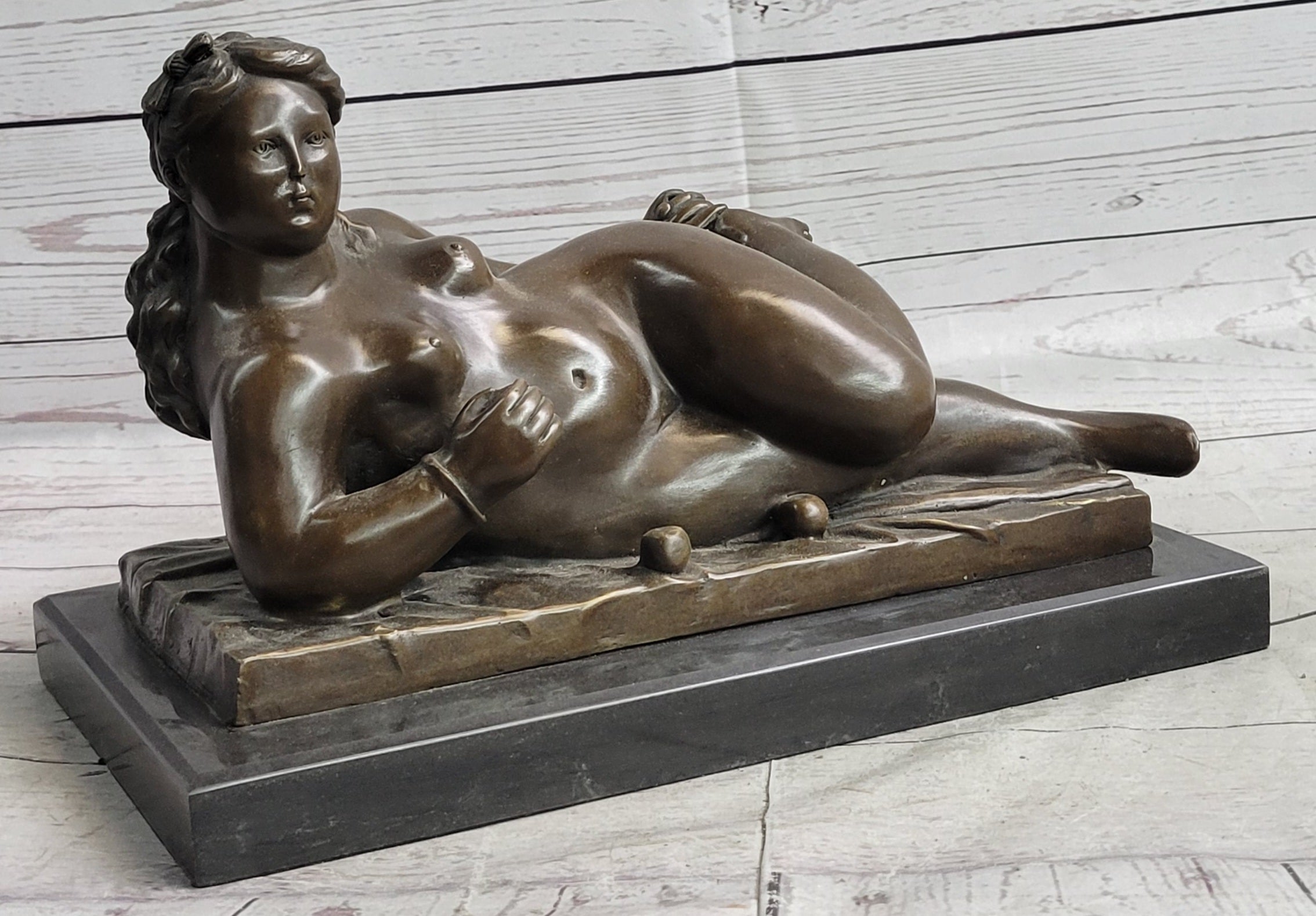 Nude Female Figure Woman Laying on her Side by Fernando Botero Bronze Sculpture