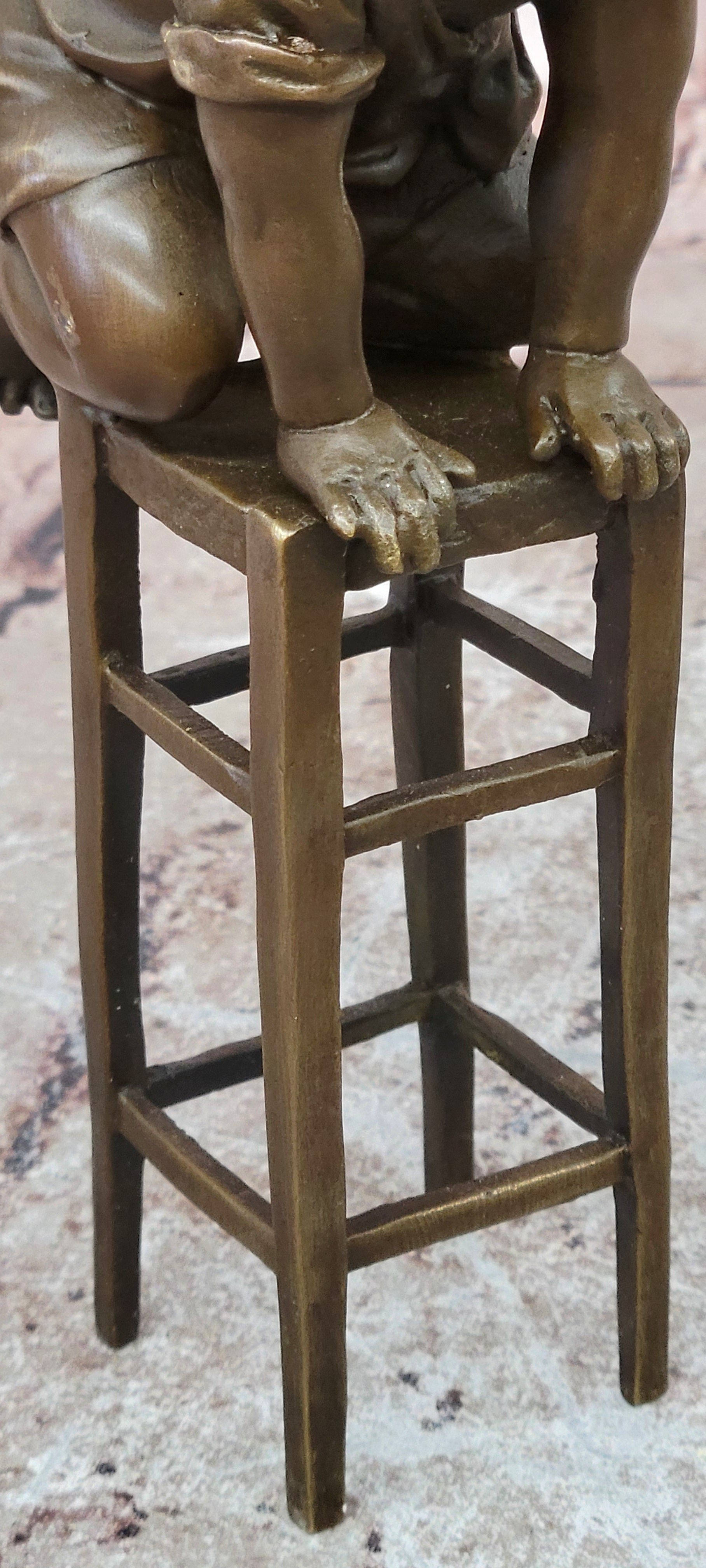 Signed Art Nouveau Bronze Figure Juan Clara Child on a Stool Hand Made Artwork