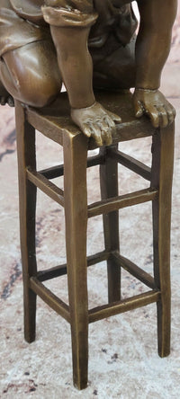 Signed Art Nouveau Bronze Figure Juan Clara Child on a Stool Hand Made Artwork