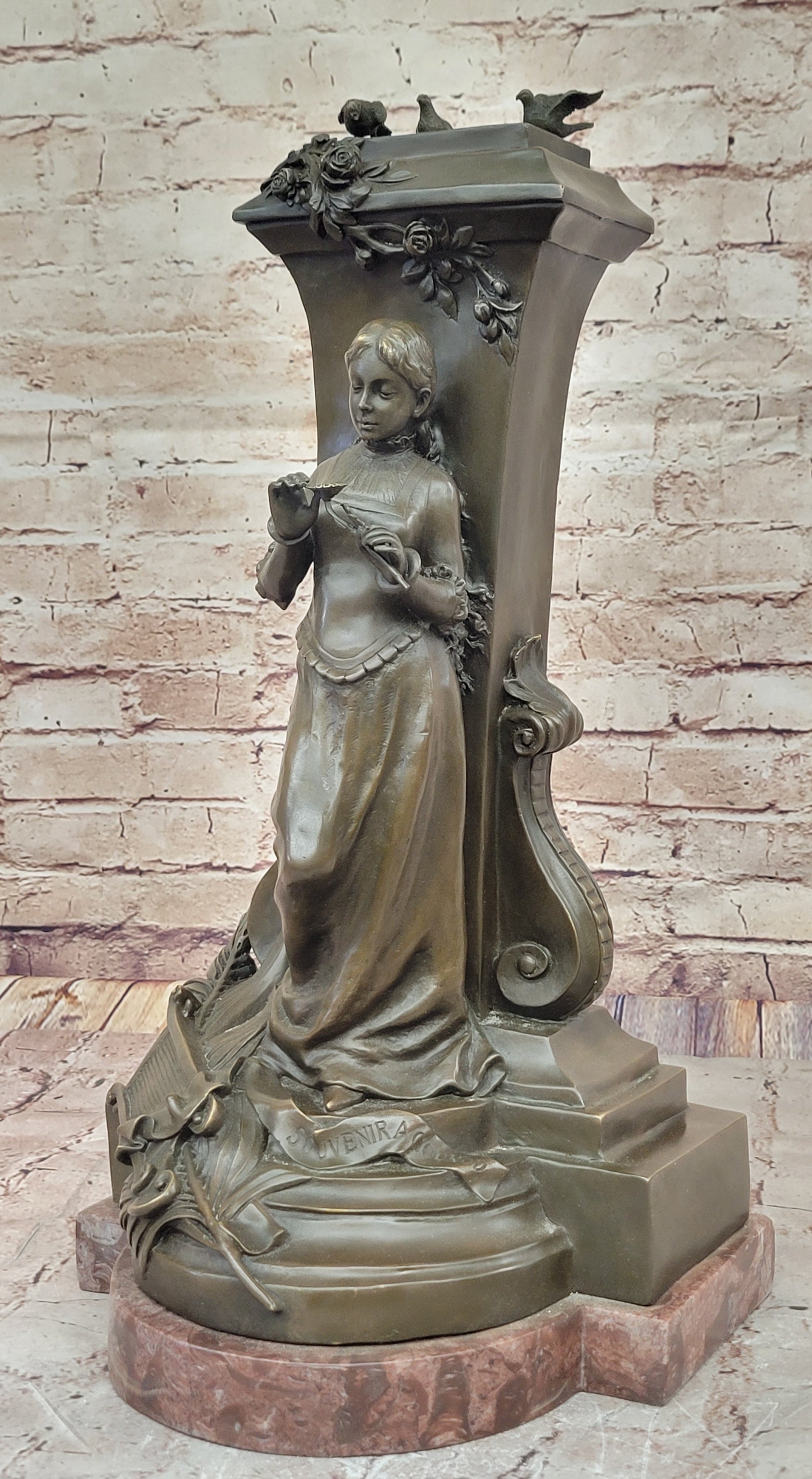 A Maiden Holding a Flower 'Souvenir' by Charles Gounod Bronze