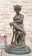 Signed Miguel Lopez (Milo) Seated Mercury Bronze Sculpture Hand Made Statue