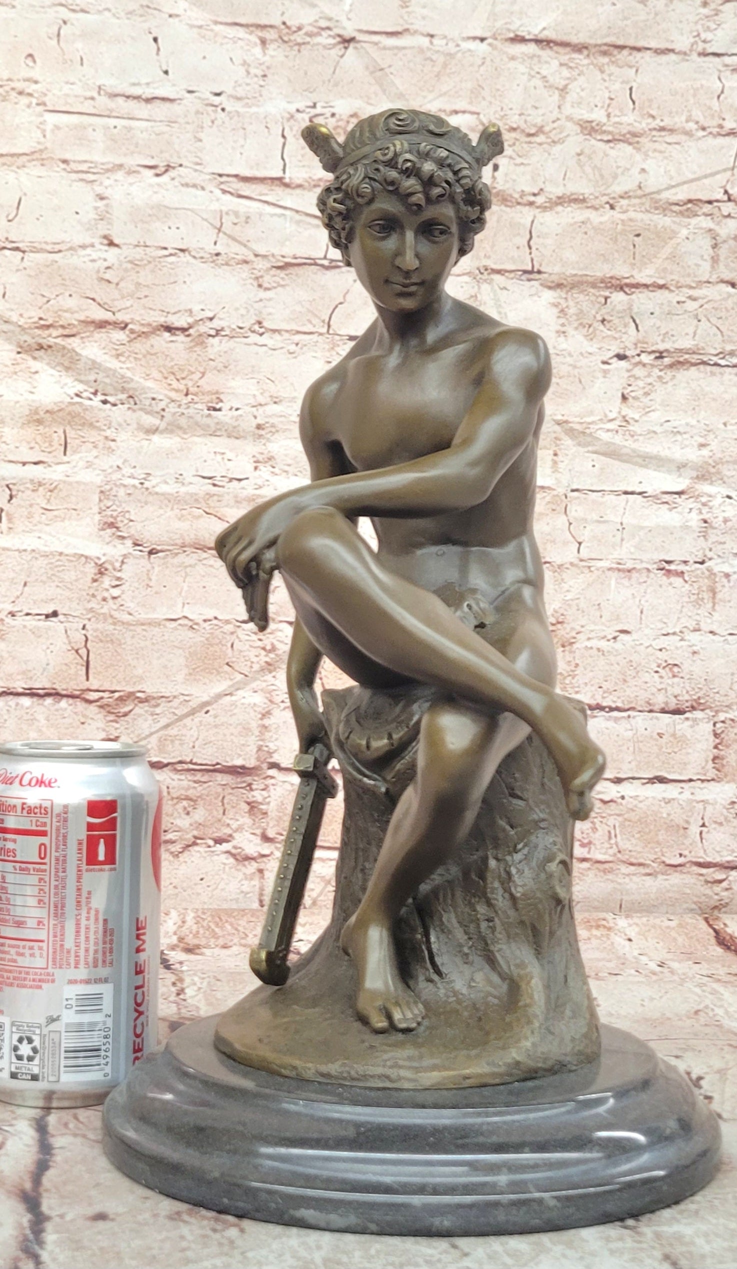 Signed Miguel Lopez (Milo) Seated Mercury Bronze Sculpture Hand Made Statue