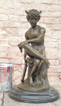 Signed Miguel Lopez (Milo) Seated Mercury Bronze Sculpture Hand Made Statue