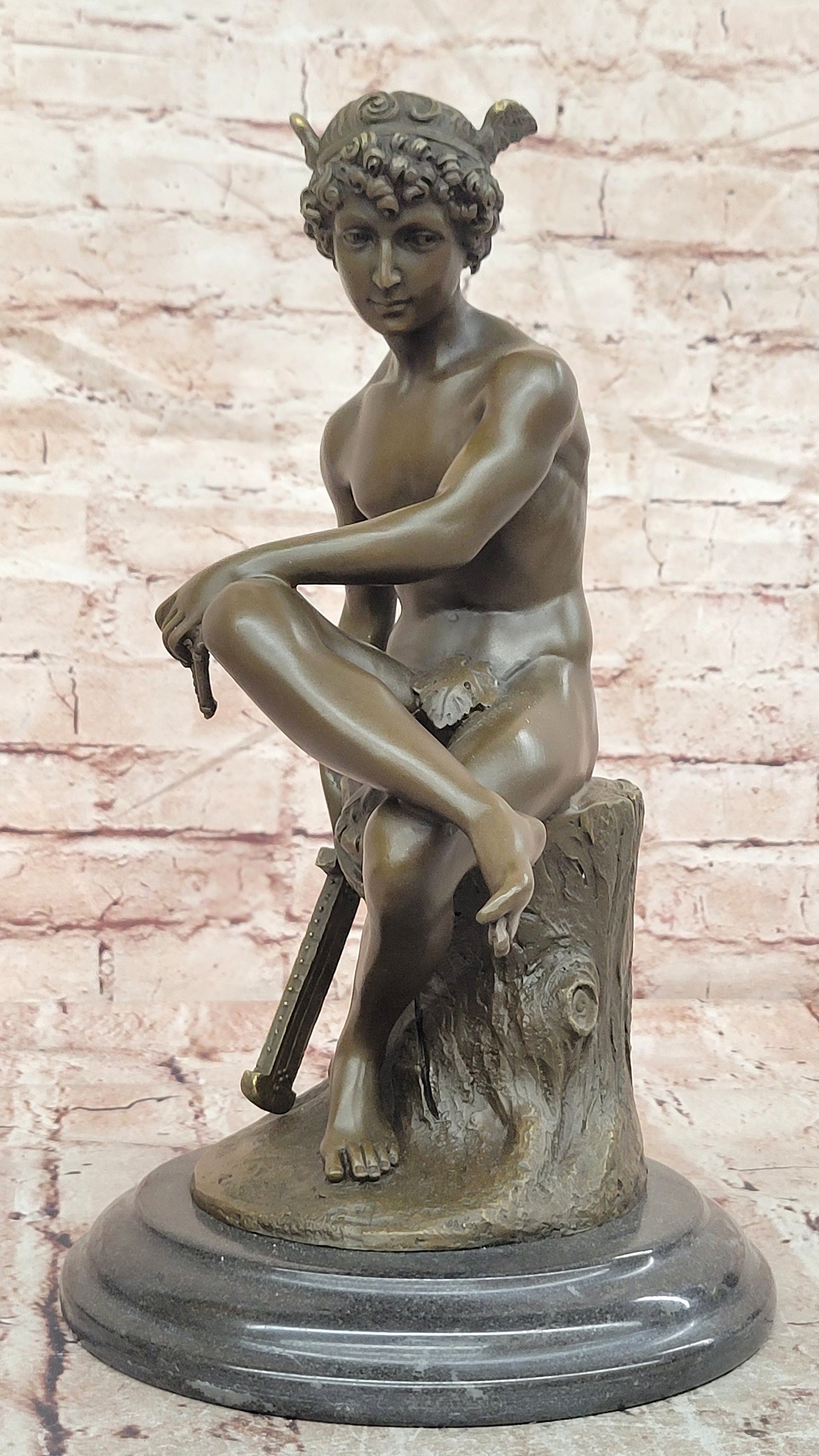Signed Miguel Lopez (Milo) Seated Mercury Bronze Sculpture Hand Made Statue