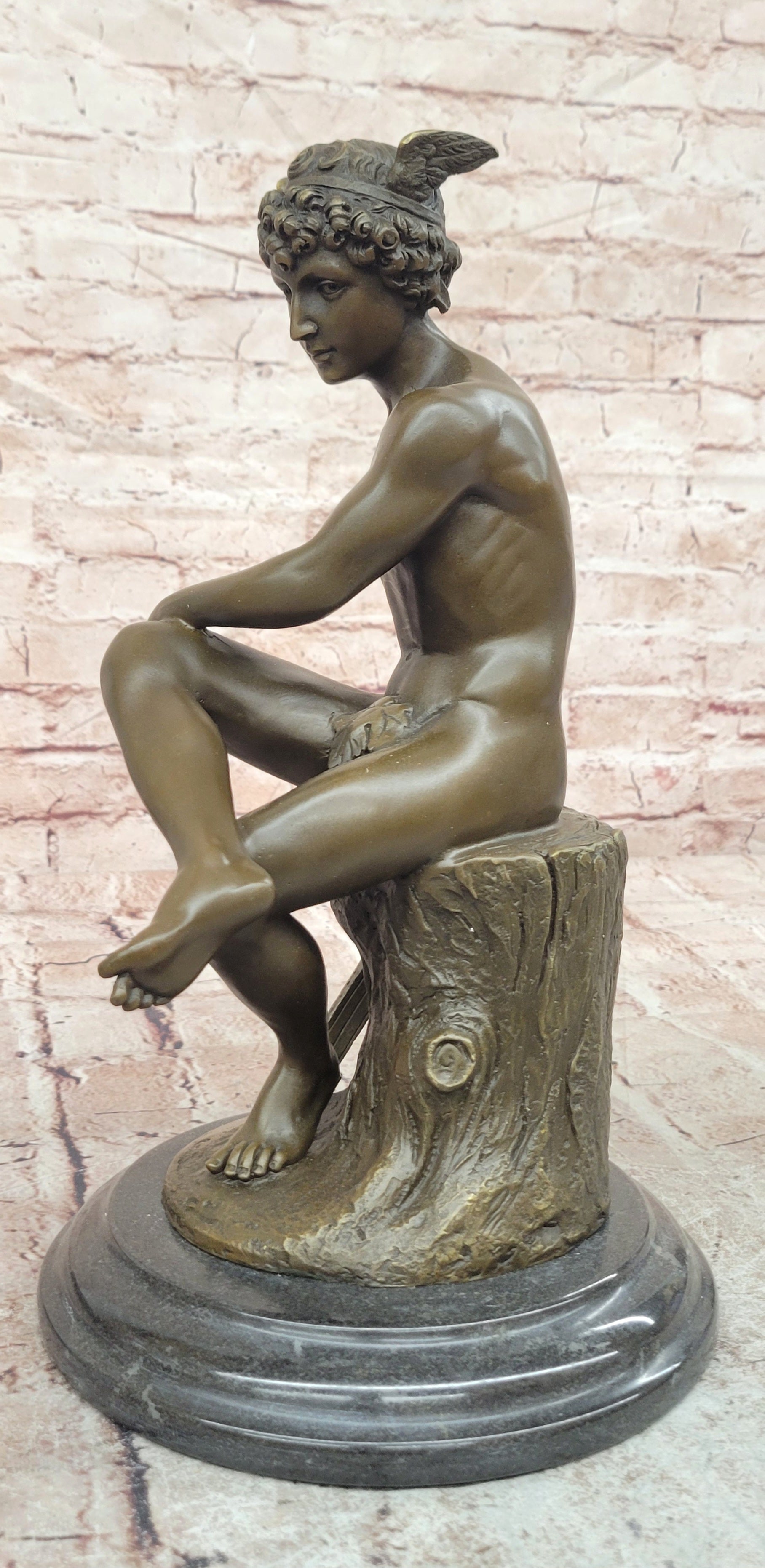 Signed Miguel Lopez (Milo) Seated Mercury Bronze Sculpture Hand Made Statue