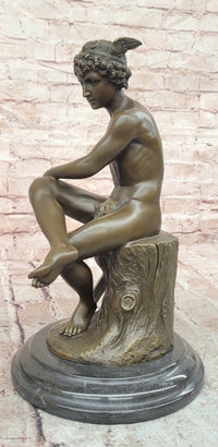 Signed Miguel Lopez (Milo) Seated Mercury Bronze Sculpture Hand Made Statue