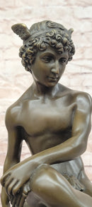 Signed Miguel Lopez (Milo) Seated Mercury Bronze Sculpture Hand Made Statue