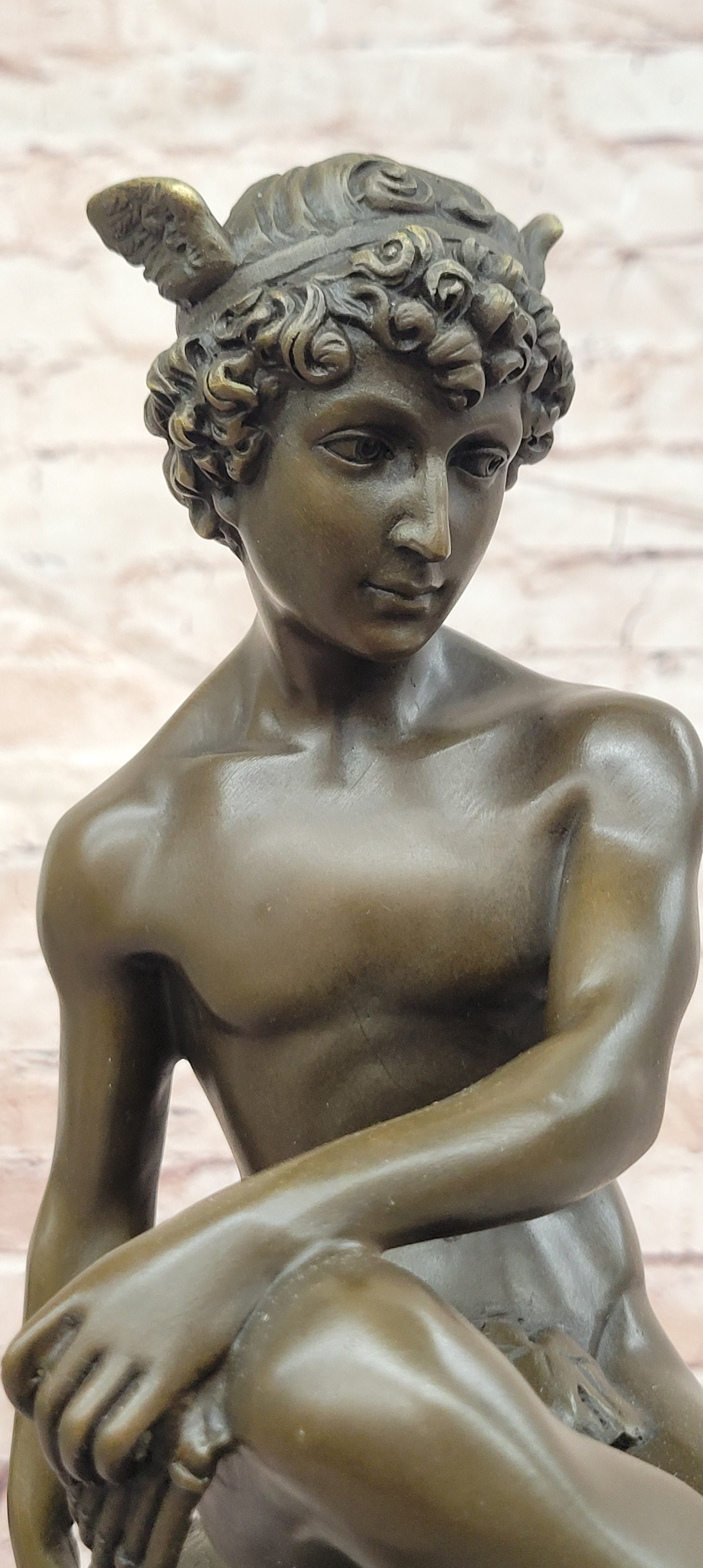 Signed Miguel Lopez (Milo) Seated Mercury Bronze Sculpture Hand Made Statue
