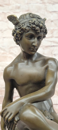 Signed Miguel Lopez (Milo) Seated Mercury Bronze Sculpture Hand Made Statue