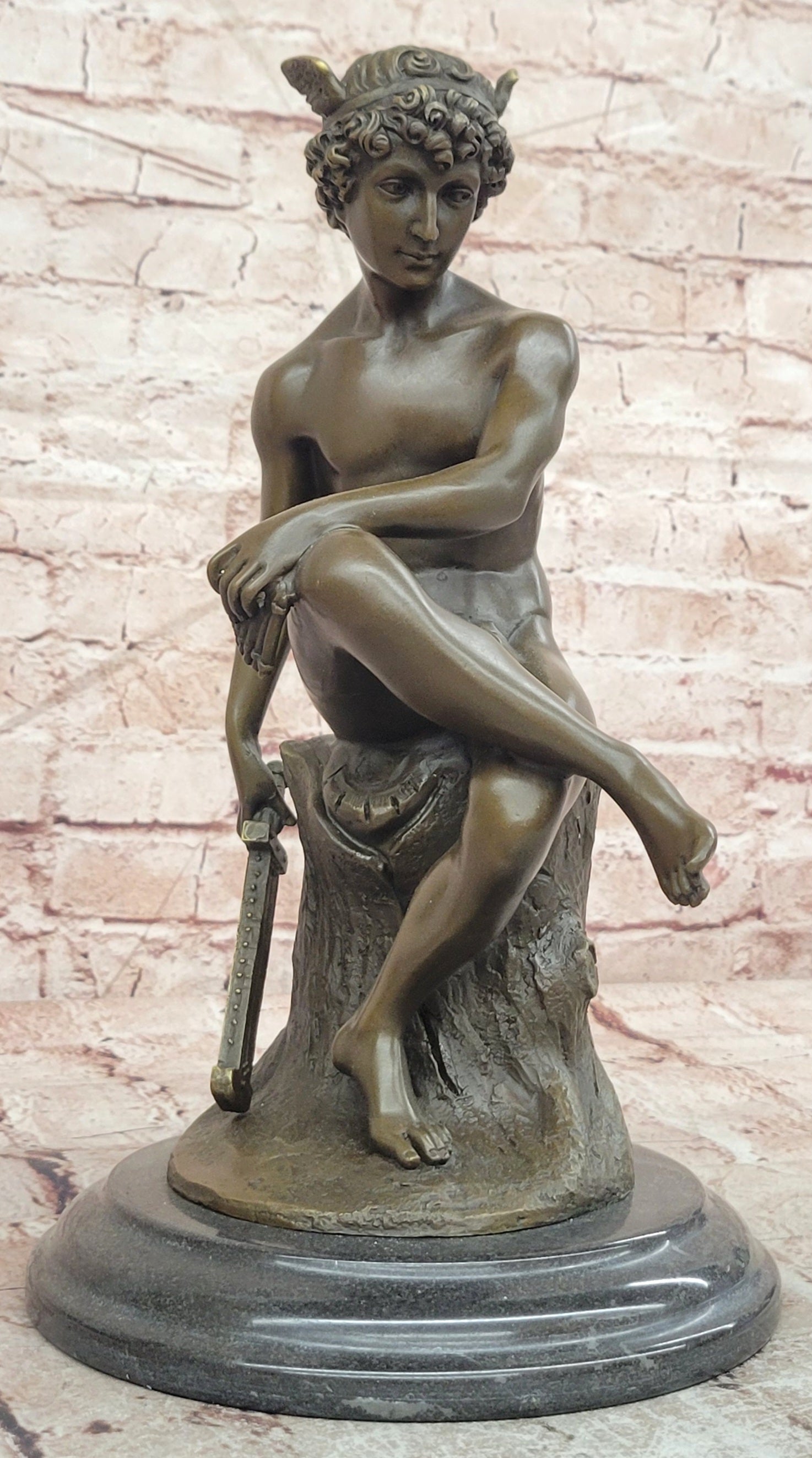 Signed Miguel Lopez (Milo) Seated Mercury Bronze Sculpture Hand Made Statue