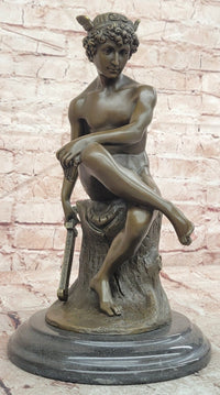 Signed Miguel Lopez (Milo) Seated Mercury Bronze Sculpture Hand Made Statue