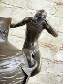 Poseidon Merman Mermaid Bacchus Bronze Jug Urn 14" x 10"