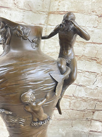 Poseidon Merman Mermaid Bacchus Bronze Jug Urn 14" x 10"