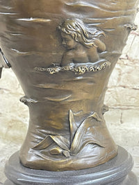 Poseidon Merman Mermaid Bacchus Bronze Jug Urn 14" x 10"