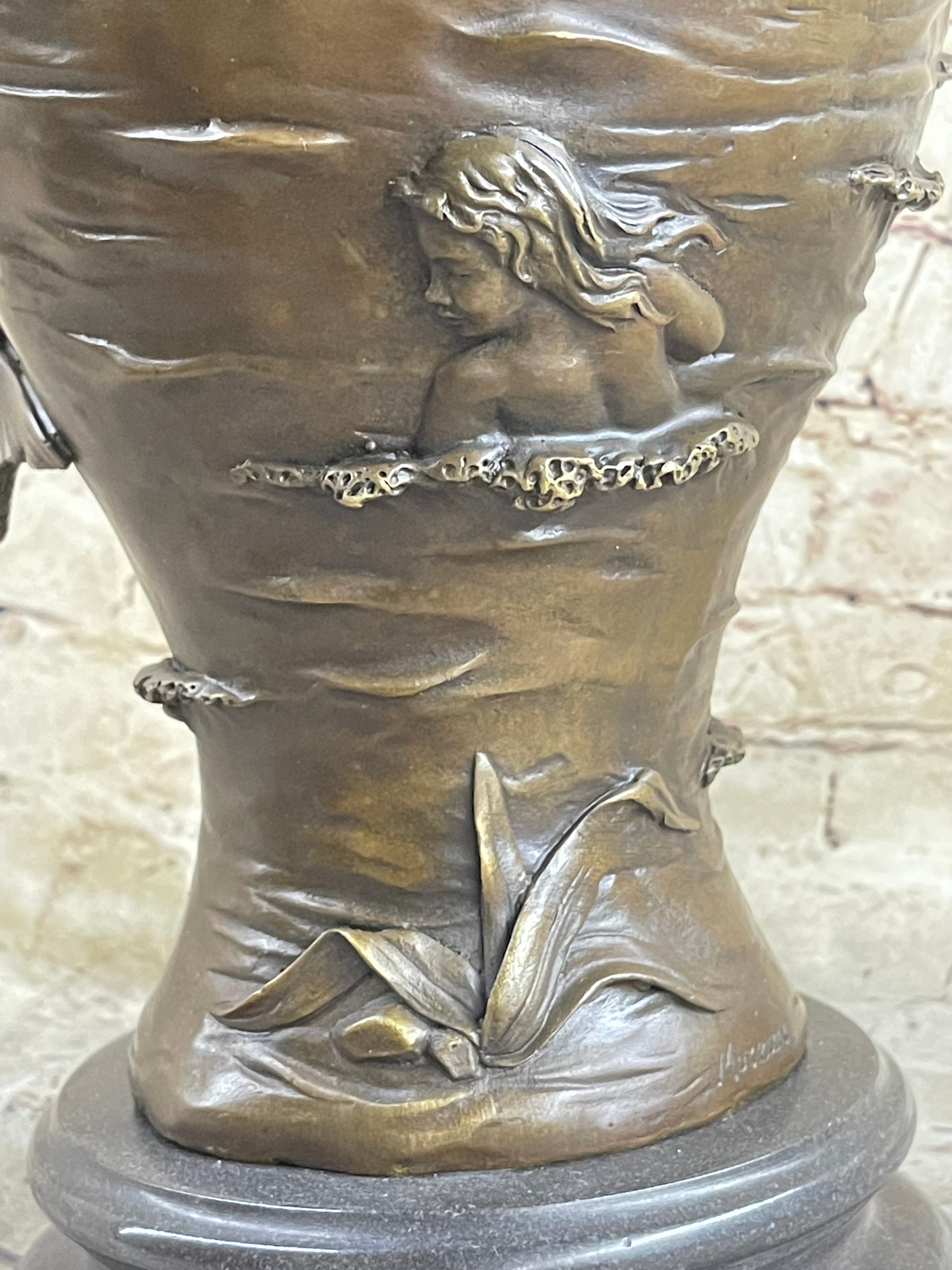 Poseidon Merman Mermaid Bacchus Bronze Jug Urn 14" x 10"