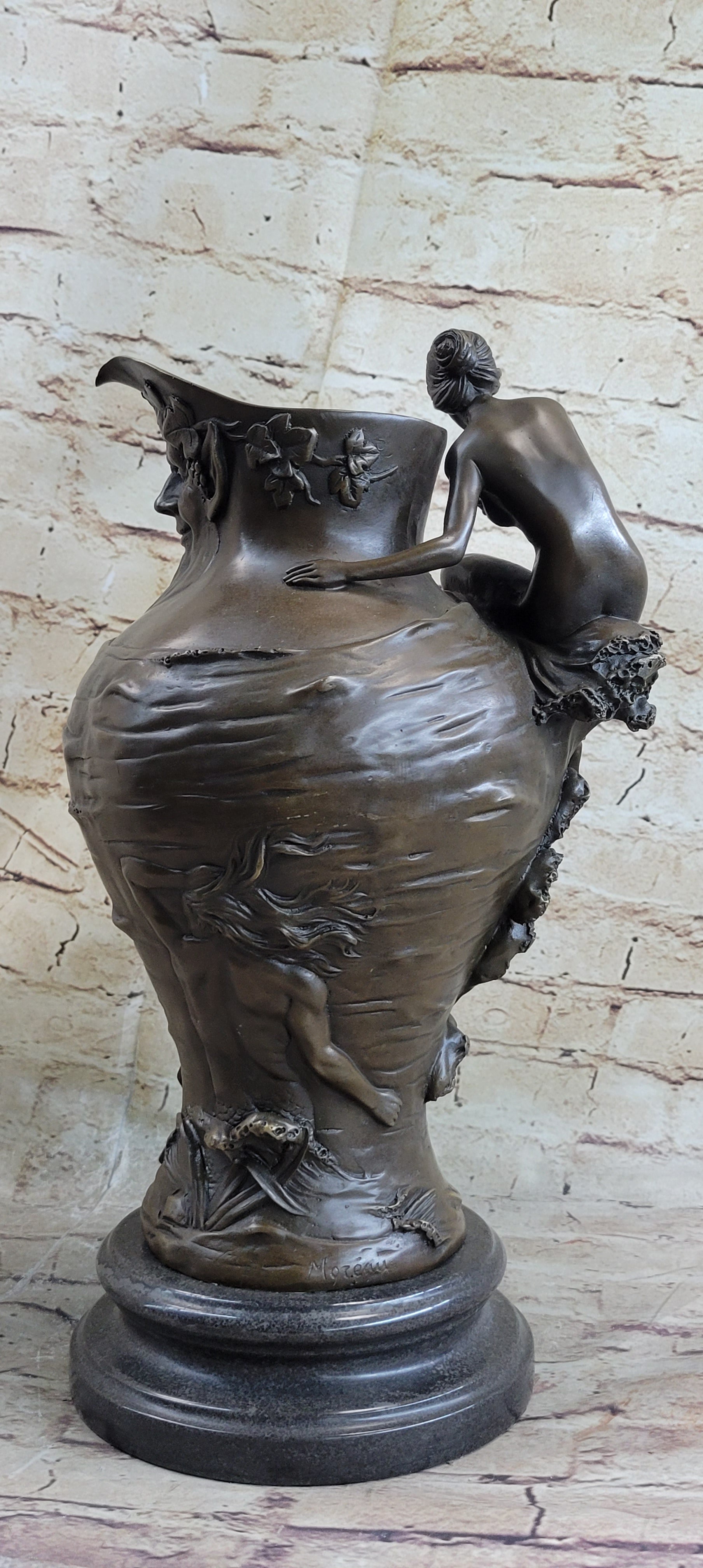Bronze Art Nouveau Vase by Moreau with Satyr and Nymphs