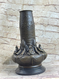 Bronze Vase w/ Frogs on Lilly Pads Signed Jean Bunand