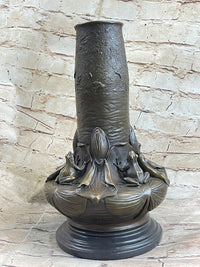 Bronze Vase w/ Frogs on Lilly Pads Signed Jean Bunand