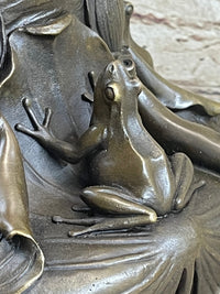 Bronze Vase w/ Frogs on Lilly Pads Signed Jean Bunand