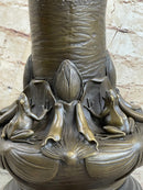 Bronze Vase w/ Frogs on Lilly Pads Signed Jean Bunand