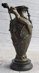 Floral Vase with Female Nymph Nude Figure Marble Base 16" x 10"