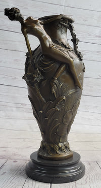 Floral Vase with Female Nymph Nude Figure Marble Base 16" x 10"