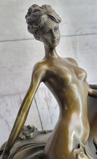 Floral Vase with Female Nymph Nude Figure Marble Base 16" x 10"
