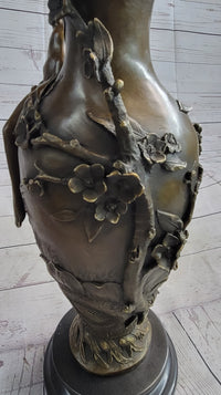 Floral Vase with Female Nymph Nude Figure Marble Base 16" x 10"