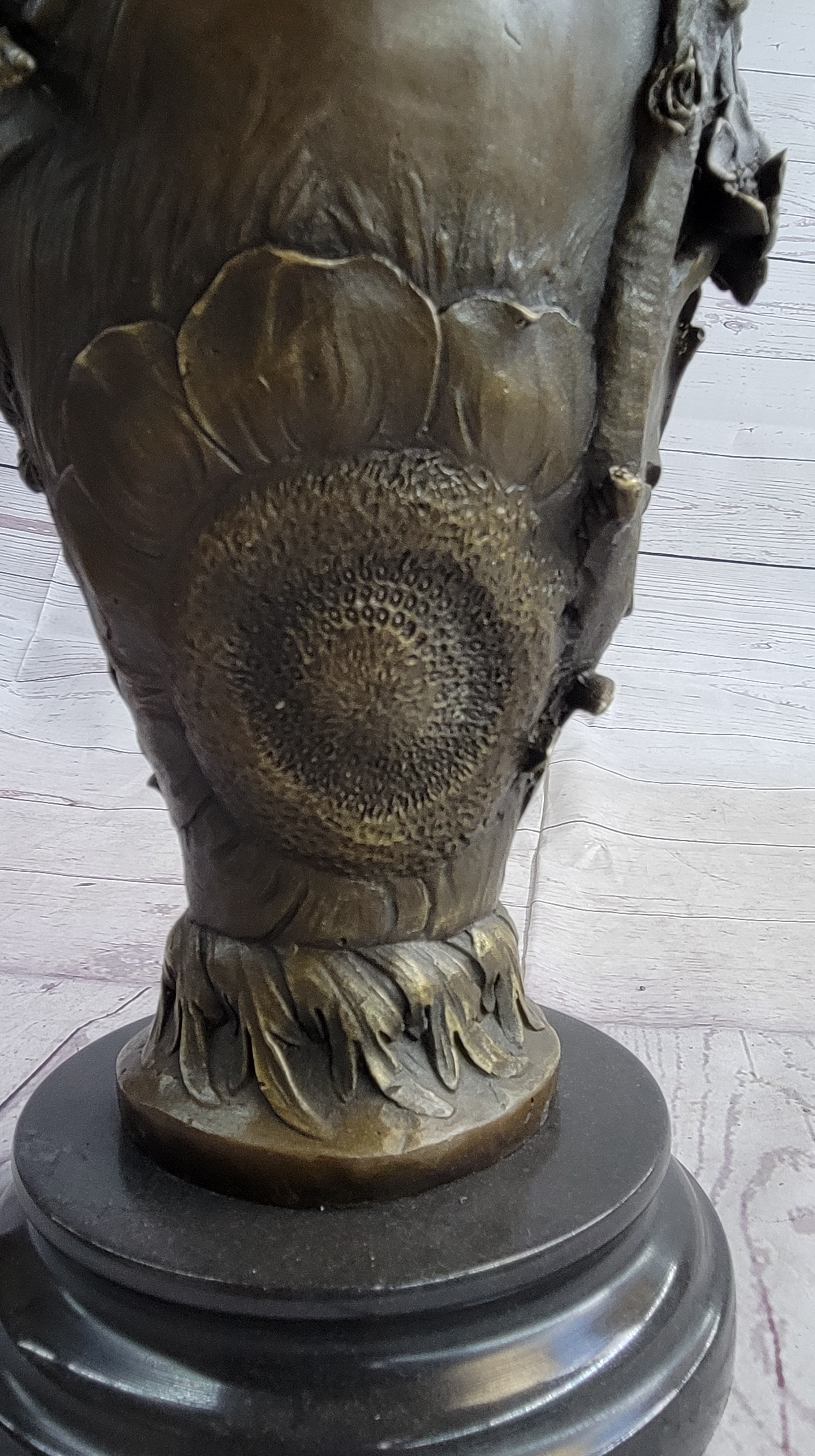 Floral Vase with Female Nymph Nude Figure Marble Base 16" x 10"