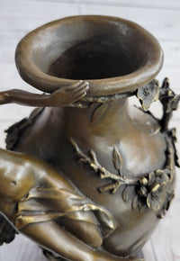 Floral Vase with Female Nymph Nude Figure Marble Base 16" x 10"