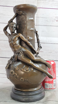 Figurative Nude Male Antique Vintage Style Vase on Marble Base