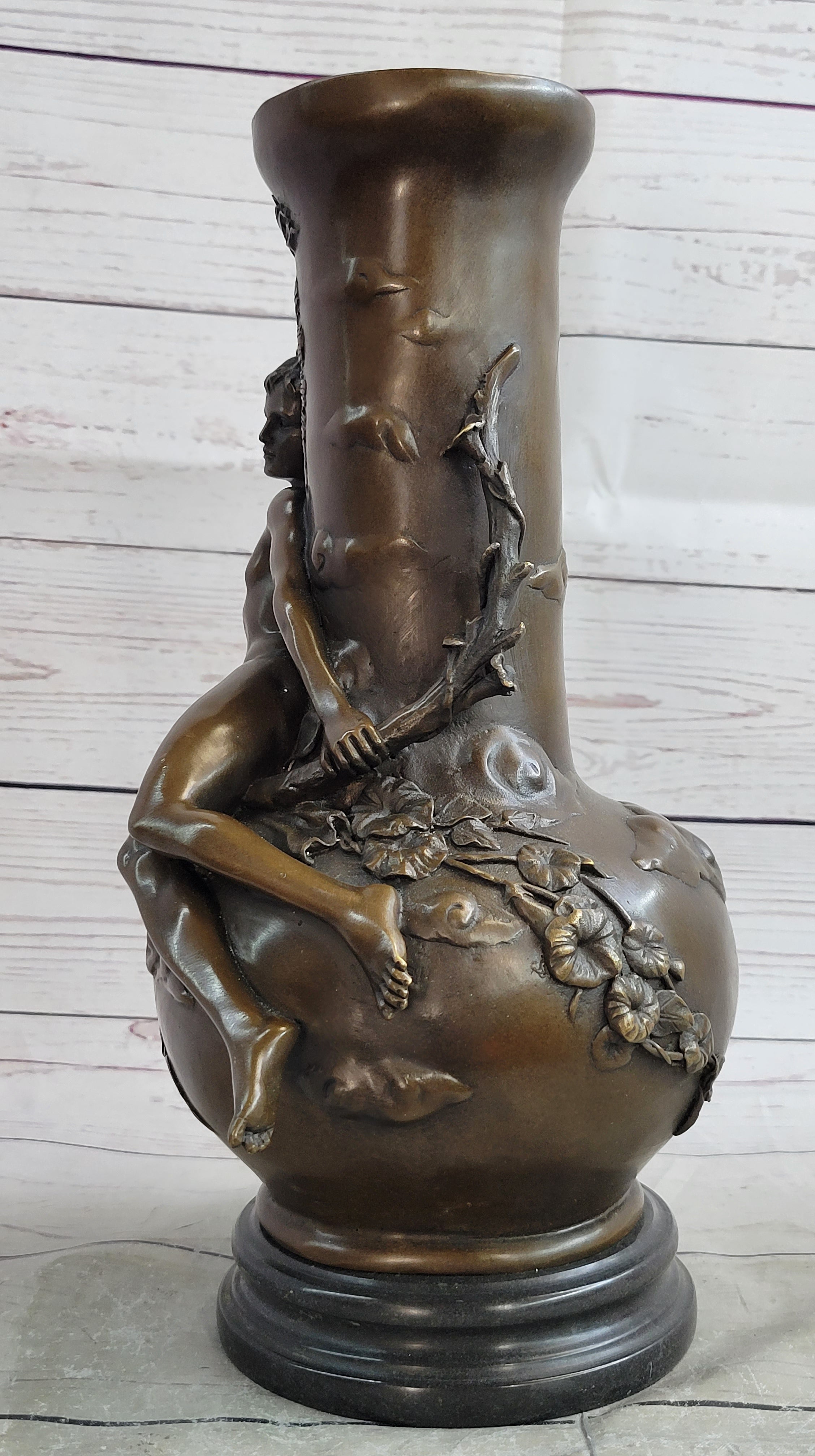 Figurative Nude Male Antique Vintage Style Vase on Marble Base