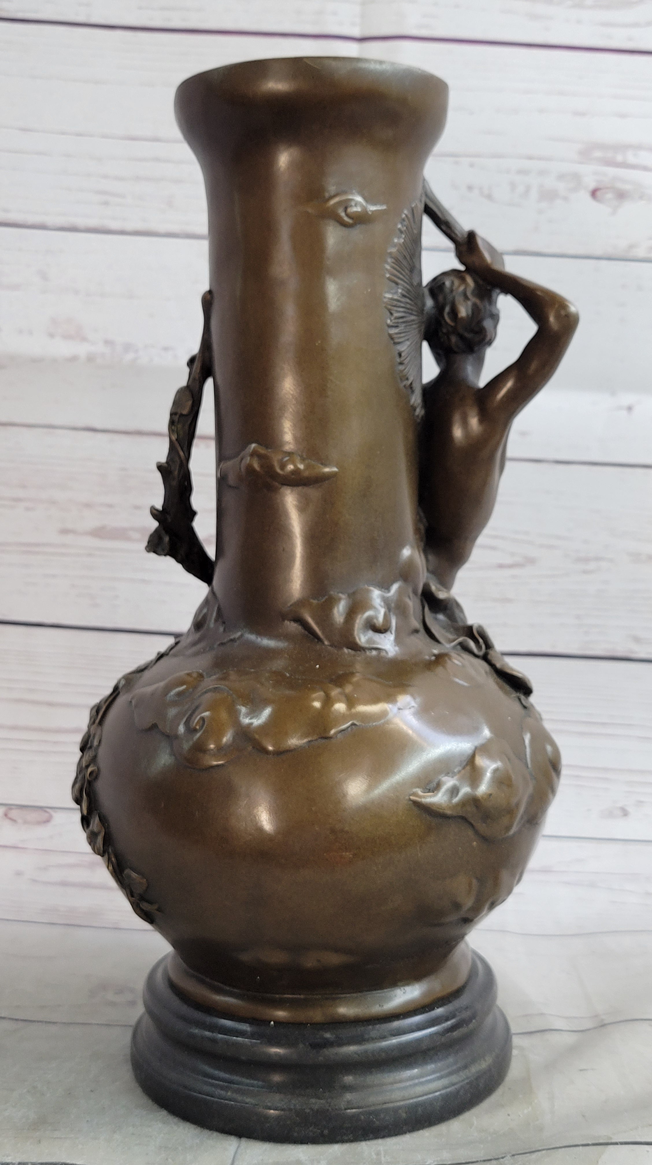 Figurative Nude Male Antique Vintage Style Vase on Marble Base