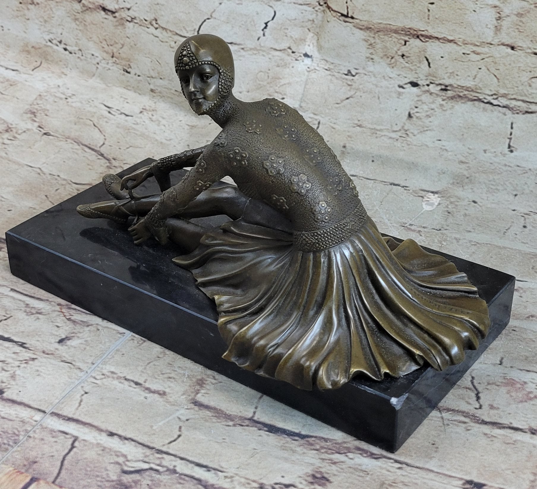 Signed Milo Art Lost Wax Sitting Dancer Bronze Sculpture
