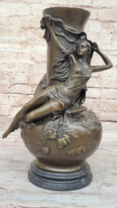 Sexy Semi Woman Vase Centerpiece Bronze Sculpture