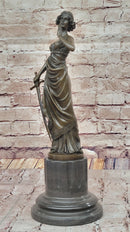 Bronze Lady Justice Sculpture with Sword and Draped Robe