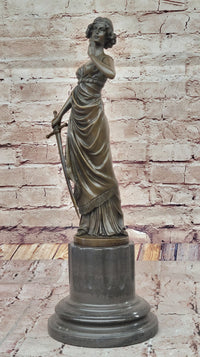 Bronze Lady Justice Sculpture with Sword and Draped Robe