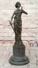 Bronze Lady Justice Sculpture with Sword and Draped Robe