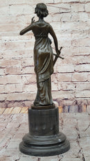Bronze Lady Justice Sculpture with Sword and Draped Robe