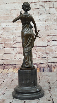Bronze Lady Justice Sculpture with Sword and Draped Robe